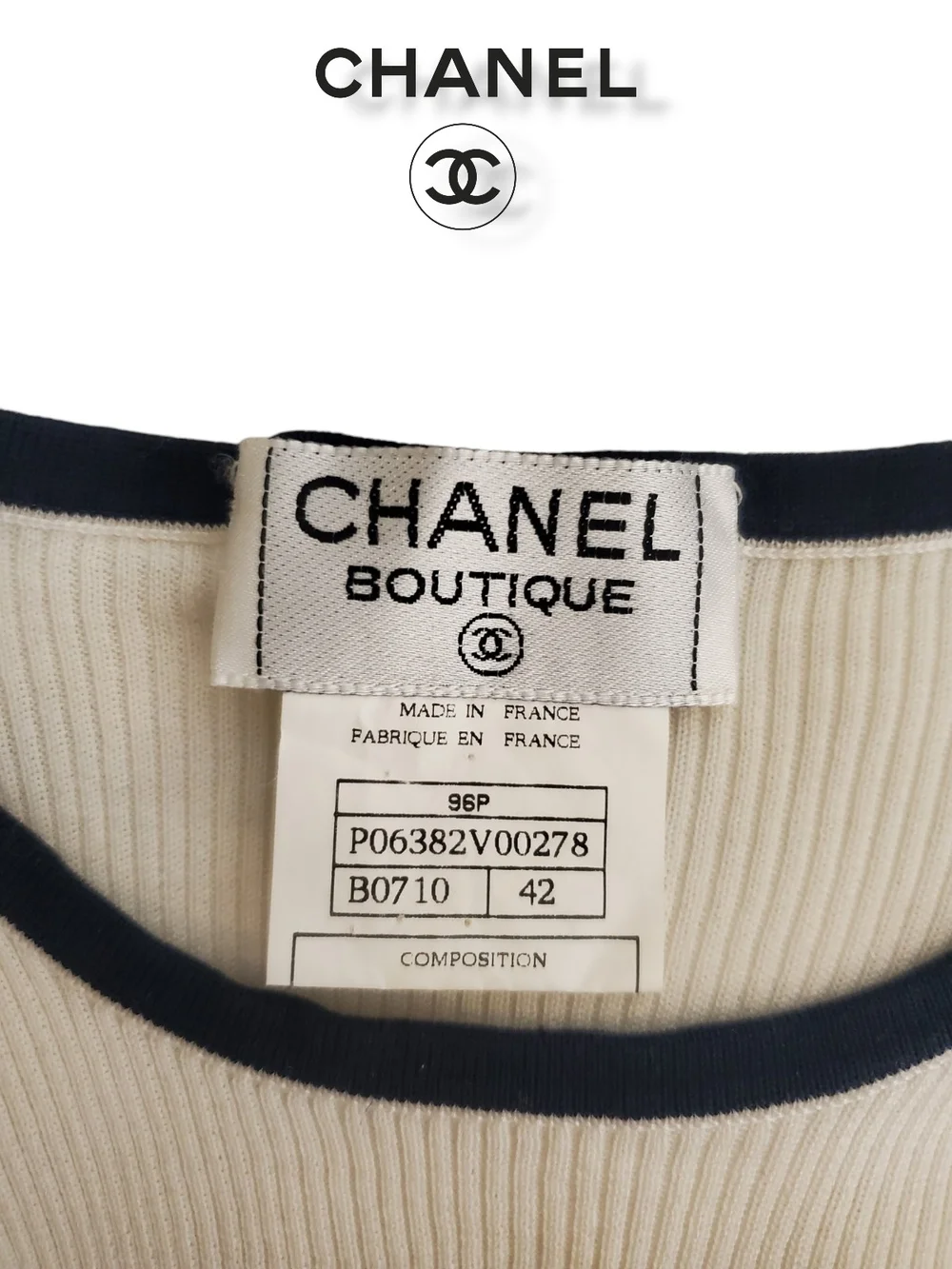 Vintage 1996 Karl Lagerfeld for CHANEL Boutique Ribbed Knit Ringer Top – FR 42